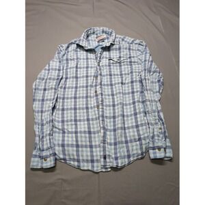 Johnnie-O Surflannel Mens Medium Blue White Plaid Long Sleeve Button Down Shirt